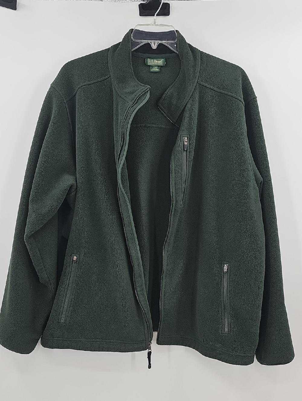 L.L. Bean Men's XXL Green Full Zip Fleece Jacket Mock Neck 3 Pocket OFJM3 Hiking